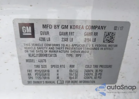 2017 Buick Encore Sport Touring из США, поврежденный, VIN KL4CJ1SBXHB134135